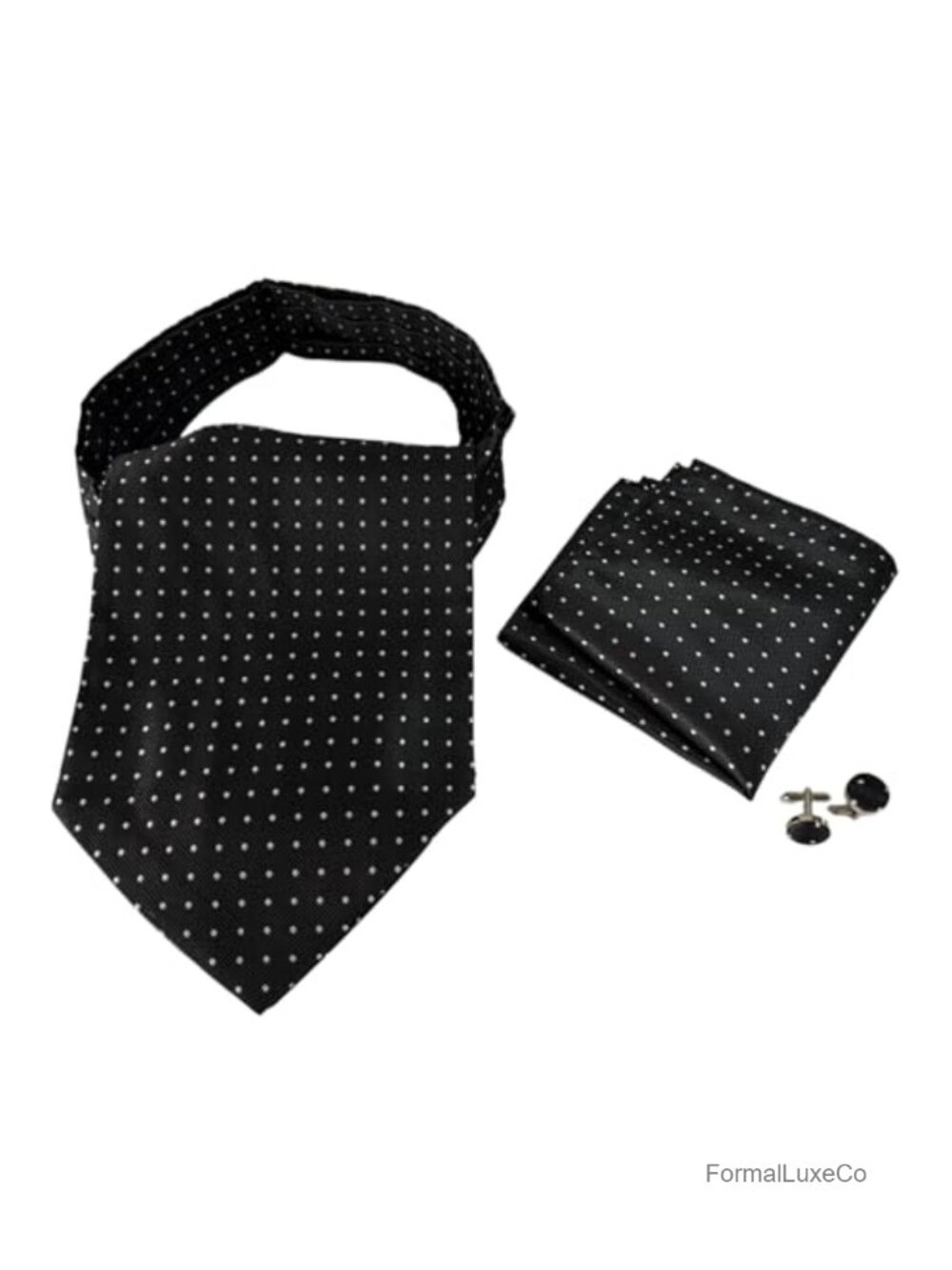 Men's Silk Polyester Ascot Cravat Set with Pocket Square & Cufflinks